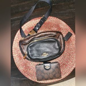 Coach leather fanny pack with matching wallet